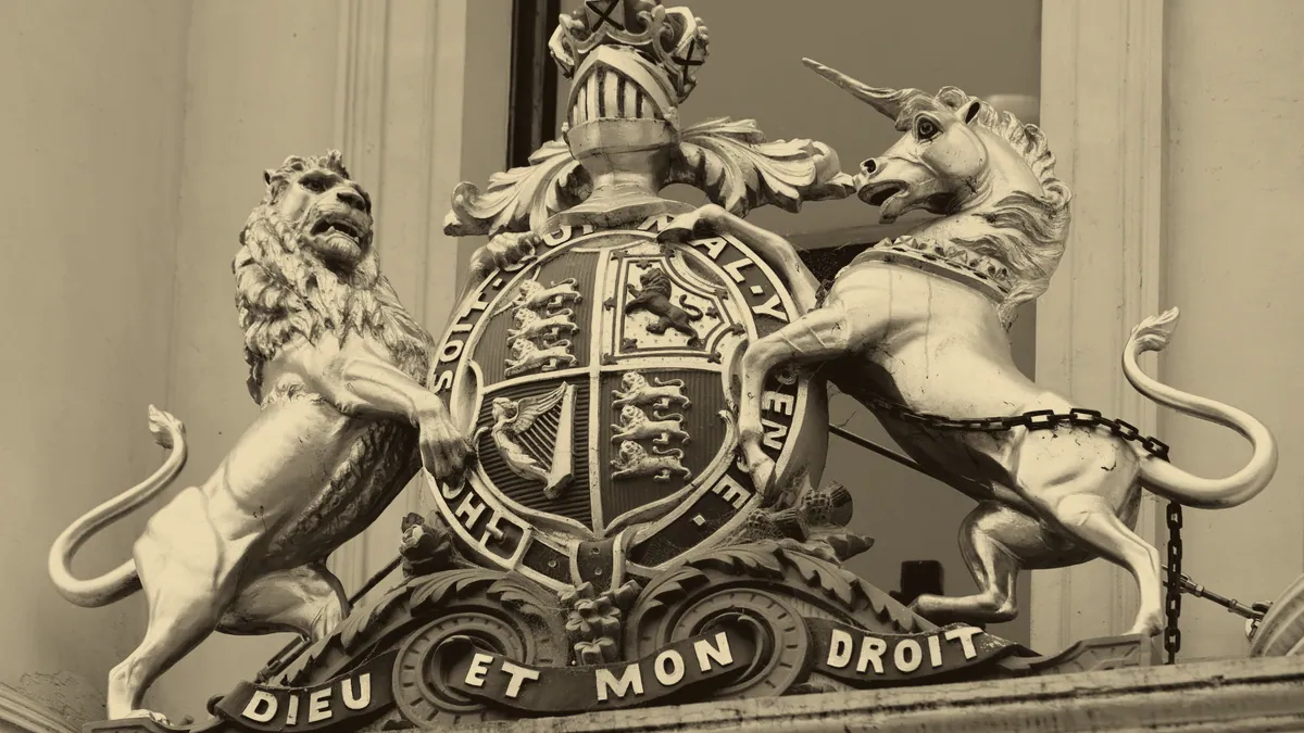A heraldic shield, a clan crest.