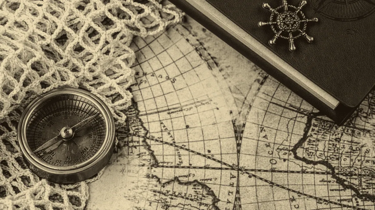 A compass over a chart.